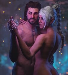 3d 3d_model baldur's_gate baldur's_gate_3 bearded brown_hair dungeons_and_dragons female female/male gale_dekarios loving_embrace mahtsazizi male male/female no_visible_genitalia passionate romantic sensual shadowheart steamy straight white_hair