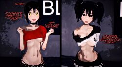 1girls 3d asian asian_female black_hair choker earrings excited female female_focus female_only knives_chau koikatsu looking_at_viewer open_mouth open_smile ponytail queen_of_spades scott_pilgrim self_upload serafuku sic_phuck skirt small_breasts smile solo split_screen starry_eyes text twintails