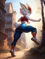 1girls ai_generated anthro anthro_only cinderace female female_only furry furry_only looking_at_viewer nintendo open_mouth pokemon pokemon_(species) rabbit_girl running running_shoes scorpianpp self_upload solo solo_female solo_focus sports_bra stable_diffusion sweat sweating yoga_pants