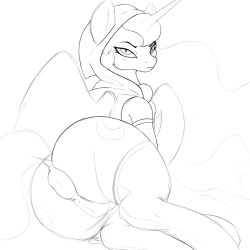 aer0_zer0 alicorn anus ass big_anus big_ass cutie_mark equid equine female friendship_is_magic grumpy hair hasbro hoodie horn horse long_hair mammal mane monochrome my_little_pony pony princess_luna_(mlp) puffy_anus pussy slit_pupils solo stockings wings