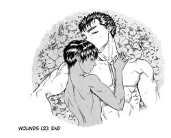 1boy 1girls after_orgasm after_sex berserk biceps black_hair breasts canon canon_couple casca completely_nude couple dark-skinned_female female guts_(berserk) hug hugging human interracial love loving manga miura_kentarou monochrome muscular muscular_female muscular_male nature_background nude pecs romantic romantic_couple short_hair small_breasts text wholesome wholesome_sex