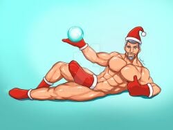 abs bara beard christmas daddy deviantart disney disney_villains gay gloves grey_hair king_magnifico leotordoth male_only muscular muscular_male nipples santa_hat socks solo_male thumbs_up watermark wish_(film)