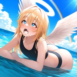 1futa a.i.ddicted after_fellatio after_oral ai_generated angel angel_wings big_ass big_butt blonde_hair blue_eyes canon_futanari crimvael cum_in_mouth cum_on_face excessive_cum felation futa_only futanari girly huge_ass huge_butt ishuzoku_reviewers long_hair novelai ocean oral oral_sex partially_submerged saliva solo_futa sports_bra thick_ass thick_thighs water wings