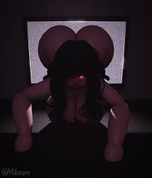 1girls 3d ass big_ass big_breasts black_hair blush breasts ghost_girl mikocure naked nipples red_eyes roblox robloxian self_upload tagme thick_ass thick_legs thick_thighs tongue_out tv_screen twitter_username watermark