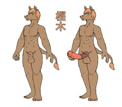 animal_genitalia animal_penis anthro balls barefoot brown_body equid equine equine_genitalia equine_penis erection feet genitals hi_res horse komenuka_inaho looking_at_viewer male mammal nude penis simple_background solo tongue tongue_out white_background