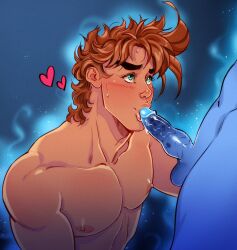 2boys battle_tendency blue_body blue_penis blue_skin brown_hair cyan_eyes deli_kinkyham erection gay heart jojo's_bizarre_adventure joseph_joestar male male_only oral penis yaoi