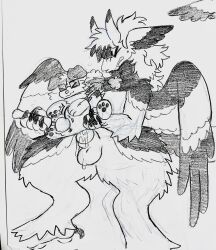 >_< ambiguous_gender ambiguous_penetrated animate_inanimate anthro anthro_penetrating birdpaw_(artist) black_and_white bodily_fluids button_ears canid canine canis claws closed_eyes cum cum_inside domestic_dog dragon duo eyewear fangs feathered_dragon feathered_ears feathered_wings feathers floppy_ears fur furred_dragon fursona_(birdpaw) genital_fluids glasses graphite_(artwork) guide_lines hair hi_res horn knot living_plushie male male/ambiguous male_penetrating male_penetrating_ambiguous mammal monochrome paws pencil_(artwork) penetration penile penile_penetration plushie plushophilia sex sex_toy sitting talons teeth traditional_media_(artwork) vibrator wand_vibrator wavy_mouth wings