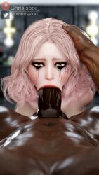 3d 3d_(artwork) :>= arms_behind_back blowjob chrisisboi_ dark-skinned_male elden_ring facial female head_grab interracial melina_(elden_ring) partial_male pov_eye_contact runny_makeup runny_mascara shiny_skin stretched_mouth thick_penis veiny_penis