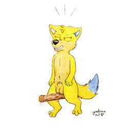 absurd_res animal_genitalia anthro ballbusting balls canid canine canine_genitalia canis closed_eyes cock_and_ball_torture cute_expression domestic_dog genital_torture genitals hi_res male mammal penis solo torture yordraw