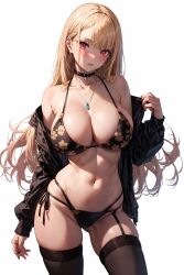 1girls ai_art_panwho ai_generated bikini blonde_hair breasts cleavage female gyaru huge_breasts kitagawa_marin light-skinned_female light_skin long_hair red_eyes simple_background sono_bisque_doll_wa_koi_wo_suru stable_diffusion