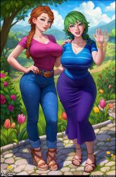 2girls aroma_sensei ass athletic athletic_female big_ass big_breasts bottom_heavy breasts bust busty caroline_(stardew_valley) chest cleavage curvaceous curvy curvy_figure cute cute_face digital_media_(artwork) eyebrows eyelashes eyes female female_focus fit fit_female full_body hair high_heels hips hourglass_figure huge_ass huge_breasts human jewelry jodi_(stardew_valley) large_ass large_breasts legs light-skinned_female light_skin lips mature mature_female necklace open_toe_shoes outdoors plump_lips shoes skirt slim slim_waist standing stardew_valley straight thick thick_hips thick_legs thick_lips thick_thighs thighs top_heavy top_heavy_breasts upper_body voluptuous voluptuous_female waist wedge_(footwear) wedge_heels wide_hips