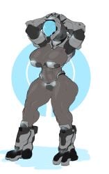 2020 alien alien_female armored_gloves artlegionary big_breasts breasts covenant elite_(halo) female female_alien female_sangheili female_soldier front_view full-length_portrait genitals grey_armor grey_body halo_(series) humanoid large_breasts looking_at_viewer microsoft nipples pinup portrait pose pussy sangheili solo standing thick_thighs thighs video_games xbox_game_studios