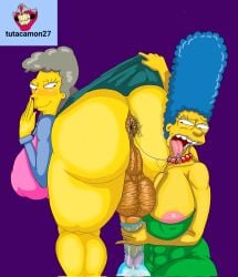 backsack big_ass big_breasts big_penis blue_hair cellulite cock-tail cum_drip dark_anus female_on_futa futa_on_female futanari gray_hair helen_lovejoy humiliation marge_simpson milf rimjob saliva the_simpsons tutacamon27 yellow_body