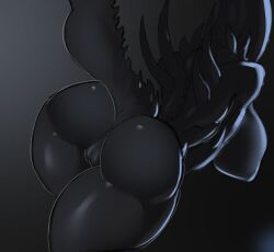 alien alien_(franchise) alien_girl anthro artlegionary athletic_female big_breasts black_body breasts claws eyeless female female_xenomorph genitals inverted_nipples navel nipples pussy simple_background solo spikes spikes_(anatomy) teeth thick_thighs xenomorph