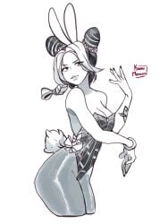 1girls alternate_costume animal_ears bare_shoulders bow bowtie braid braided_bun braided_ponytail breasts brooch bug bunny bunny_costume bunny_ears bunny_girl bunny_tail bunnysuit butterfly butterfly_tattoo cleavage cone_hair_bun detached_collar double_bun drawing easter fake_animal_ears female greyscale hair_bun halterneck highres hose insects jewelry jojo's_bizarre_adventure jojo_no_kimyou_na_bouken jolyne_kujo kamii_momoru kuujou_jolyne large_breasts leotard lipstick long_hair looking_at_viewer makeup midriff monochrome navel_piercing pantyhose piercing playboy_bunny ponytail rabbit_ears rabbit_tail simple_background smile solo stone_ocean tail tattoo white_background wrist_cuffs