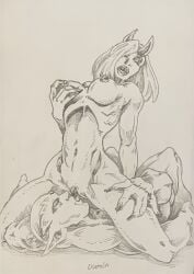 demon drawing drawn facesitting female licking queening succubus