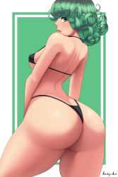 1girls ass ass_focus big_ass bikini bikini_bottom bikini_top black_bikini bottomwear breasts bubble_ass bubble_butt dat_ass female female_only green_eyes green_hair hair hips huge_ass looking_back one-punch_man rocky-ace short_hair sideboob solo solo_female tatsumaki thick_thighs thighs topwear