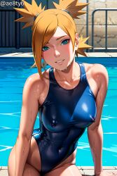 1girls ae8ty6 ai_generated arm_support big_breasts blonde_hair blush boruto:_naruto_next_generations breasts female female_only green_eyes looking_at_viewer mature mature_female milf naruto naruto_(series) nipples nipples_visible_through_clothing one-piece_swimsuit pinup ponytail pool poolside quad_tails see-through see-through_swimsuit smile soaked stable_diffusion swimming_pool swimsuit temari thick_thighs visible_nipples voluptuous watermark wet wet_body wet_skin wide_hips