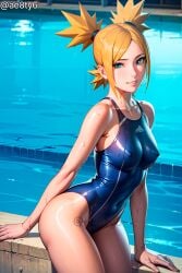 1girls ae8ty6 ai_generated arm_support big_breasts blonde_hair blush boruto:_naruto_next_generations breasts female female_only green_eyes looking_at_viewer mature mature_female milf naruto naruto_(series) nipples nipples_visible_through_clothing one-piece_swimsuit pinup ponytail pool poolside quad_tails see-through see-through_swimsuit smile soaked stable_diffusion swimming_pool swimsuit temari thick_thighs visible_nipples voluptuous watermark wet wet_body wet_skin wide_hips