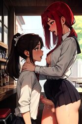2futas ai_generated arms_on_shoulders bottle brown_hair cum_drip cum_dripping cum_dripping_from_penis cum_on_penis enjuuji exposed_breasts exposed_penis futanari holding_shoulder imminent_incest incest incestuous_desire juliana_caxton older_sister older_sister_younger_sister open_shirt orgasm_face penis_on_breast penis_under_skirt ponytail red_eyes red_hair school_uniform semen sibling_incest sisters stephanie_caxton straight_hair wine_bottle younger_sister
