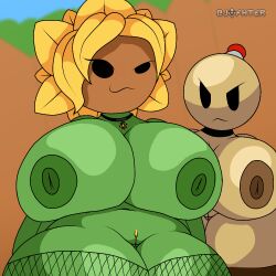 2girls ass big_ass big_breasts big_butt breasts jafter multiple_girls nipples plantie plants_vs_zombies potato potato_mine_(pvz) pussy pvz self_upload shortstack solar_flare_(pvz) sunflower sunflower_(pvz) thighhighs