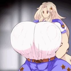 animated big_breasts bouncing_breasts breasts cop copgirl-oo_(hataraki_ari) giant_breasts gigantic_breasts hataraki_ari huge_breasts jiggling_breasts large_breasts massive_breasts police police_officer police_uniform policewoman