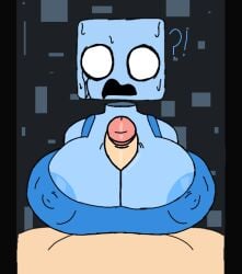 1boy 1female 1girls 1male beat_banger blue_bra blue_skin bra drooling erect_nipples erect_nipples_under_clothes female just_shapes_and_beats male paizuri sad_cube sadcube sadcube_(jsab) sexy_bun255 surprised_expression sweating toriel_beat_banger