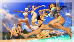 5girls abs antenna_hair artist_request asymmetrical_hair barefoot bikini black_bikini black_bikini_bottom black_hair blue_bikini blue_eyes blue_sky brazilian brazilian_female breasts brown_hair bun_cover capcom chun-li cornrows dark-skinned_female dark_skin day double_bun earrings elena_(street_fighter) feet female female_only hair_bun highres hoop_earrings human ibuki_(street_fighter) jewelry jumping kazushi_hagiwara large_breasts laura_matsuda long_hair long_legs medium_breasts multiple_girls muscular muscular_female navel ocean official_art one_eye_closed open_mouth orange_bikini_top sakura_kasugano short_hair sideboob sky splashing stomach street_fighter street_fighter_alpha street_fighter_alpha_2 street_fighter_alpha_3 street_fighter_iii street_fighter_iii:_3rd_strike street_fighter_iii_(series) street_fighter_iv street_fighter_iv_(series) street_fighter_v swimsuit tankini toes toned undercut very_dark_skin very_long_hair water white_bikini white_hair