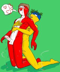 2boys balls blush canada_(countryhumans) countryhumans erection eyebrows gay green_background heart male male_only multicolored_body multicolored_skin simple_background testicles ukraine_(countryhumans) weedank yaoi yellow_body yellow_skin