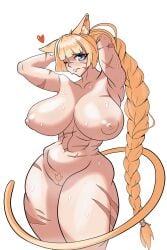 blonde_hair blush cait_(coc2) cat_ears cat_tail catgirl corruption_of_champions corruption_of_champions_ii female female_focus female_only nude nude_female scar sweat tagme