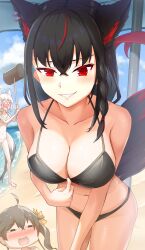 :d full_face_blush grin hammer hololive hololive_gamers hololive_gen_1 hololive_japan huge_breasts kirimoya kurokami_fubuki natsuiro_matsuri naughty_smile shirakami_fubuki shocked smile smug smug_face teasing teasing_viewer virtual_youtuber