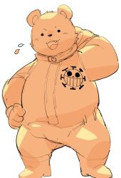 2023 anthro bear bepo blush bulge clothed clothing dot_eyes kemono male male_only mammal masshiro minkmen_(one_piece) one_piece overweight overweight_male polar_bear simple_background solo ursine white_background