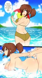 alternate_version_available arm_grab bent_over dialogue female fio_germi from_behind from_behind_position glasses_off marco_rossi metal_slug ocean pounding scocks4you sex side_view standing standing_sex swimsuit text_bubble water