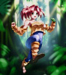 1girls green_eyes legaia_densetsu legend_of_legaia noa_(legaia_densetsu) red_hair sandals small_breasts solo solo_female tight_clothing