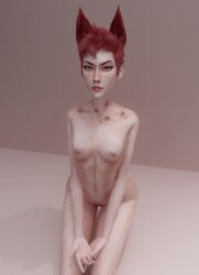 1girls 3d aldtecaia blender blender_(software) blender_cycles curious doe_eyes fauxhawk female female_only freckles hands_on_legs looking_at_viewer looking_back_at_viewer looking_up mohawk mohawk_(hairstyle) noxxyboy oc on_knees particle_hair pink_eyes pink_hair pink_nipples pixie_cut pixie_cut_female pixie_cut_hair posing posing_for_the_viewer realistic red_eyes red_fur red_hair sims sims4 succubus the_sims the_sims_4 tomboy tulpa