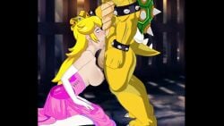 animated asphyxiation blowjob bowser captured cum_on_face deepthroat face_fucking fellatio hand_on_head kneeling mario_(series) passed_out passing_out princess_peach super_deepthroat_game tagme video