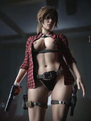 3d abs athletic athletic_female brown_eyes brown_hair busty colt_1911 dual_wielding female female_focus female_only hourglass_figure lara_croft lara_croft_(survivor) long_hair muscle_tone navel necklace pinup pinup_pose pistol ponytail rro.lled standing tagme thigh_holster tomb_raider tomb_raider_(survivor) toned toned_female veiny veiny_muscles wide_hips