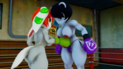 2girls 3d 3d_(artwork) anthro ass back backboob big_ass big_breasts big_butt big_thighs bikini_bottom black_hair boxing boxing_gloves boxing_ring breasts bubble_ass bubble_butt butt canine curvy duo female female_only fight freedom_planet freedom_planet_2 gloves green_eyes gut_punch half-closed_eyes looking_at_another milla_basset neera_li nipples panda part_of_a_set punch purple_boxing_gloves purple_eyes purple_gloves red_hair sahanovazamat tagme tail thick thick_hips thick_thighs thighs thong topless topless_boxing two-tone_boxing_gloves two-tone_gloves video_games wide_hips