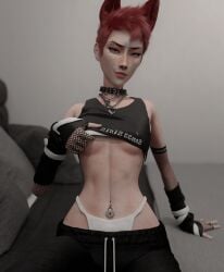 1girls 3d aldtecaia bedroom_eyes belly_piercing blender blender_(software) blender_cycles clothed clothing collar fauxhawk female female_only freckles mohawk mohawk_(hairstyle) noxxyboy oc on_bed pants_pulled_down pink_hair pixie_cut pixie_cut_female pixie_cut_hair posing posing_for_the_viewer pulling_shirt_up pulling_up_shirt short_hair sims4 smirk succubus the_sims_4 tomboy toned_female toned_stomach tulpa very_short_hair