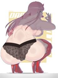 1girls ass big_ass big_breasts big_butt blue_eyes breasts darling_in_the_franxx eyebrows fat_ass female female_only high_heel_boots horns large_ass lingerie lingerie_panties looking_at_viewer looking_back nipples panties pink_hair solo solo_female solo_focus sucker thick_thighs thighs wide_hips zero_two_(darling_in_the_franxx) zhero