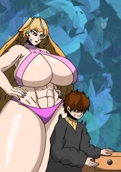 1boy 1girls abs angry angry_face athletic athletic_female big_breasts blinding_bangs blonde_female blonde_hair breasts caught caught_in_the_act female_pred giantess height_difference larger_female larger_pred male_prey mini_giantess mistersin muscular muscular_female panty_theft pervert pre_vore regret size_difference smaller_male smaller_prey thick_thighs thighs voreday