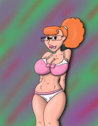 bra family_guy fatandboobies glasses orange_hair panties patty_patterson pink_bra pink_lipstick pink_panties tagme