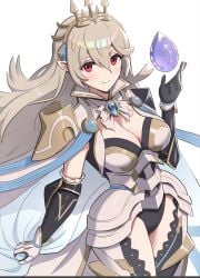 1girls absurdres alternate_costume armor bare_thighs black_leotard black_panties breasts cape cleavage corrin_(female)_(fire_emblem) corrin_(female)_(silent_bloodline)_(fire_emblem) corrin_(fire_emblem) corrin_(fire_emblem)_(female) crown female female female_only fire_emblem fire_emblem_fates fire_emblem_heroes frills gloves gonzarez hair_between_eyes hair_ornament highres inner_thighs jewelry leotard long_hair looking_at_viewer nintendo official_alternate_costume panties pointy_ears red_eyes shoulder_armor solo thighhighs thighs tiara underwear white_hair