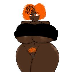 basketball_(bfdi) battle_for_dream_island belly_button bfdi big_ass big_breasts big_legs big_nipples color colored dark-skinned_female hands_behind_back humanized iamsoc00l188 leaking_pussy looking_at_viewer object_shows orange_eyes orange_hair orange_pubic_hair pubic_hair shiny_skin slight_blush solo solo_female tpot white_background