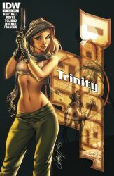 abbey_chase bikini_top blonde_hair danger_girl danger_girl:_trinity desert_eagle green_eyes green_pants hijab idw_comics idw_publishing j_scott_campbell medium_breasts pistol_in_hand secret_agent