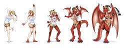 breast_expansion dragon dragon_girl female jitenshasw large_ass large_breasts nipples ripped_clothing skin_color_change species_transformation thighs transformation transformation_sequence