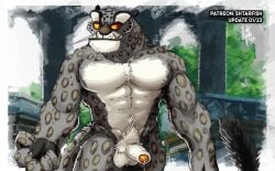 abs anthro balls biceps bodily_fluids casual_nudity dreamworks felid feline foreskin fur genital_fluids genitals hi_res kung_fu_panda leopard male male_only mammal manly muscular muscular_anthro muscular_male nude pantherine pecs penis precum shtarfish snow_leopard solo tai_lung_(kung_fu_panda)