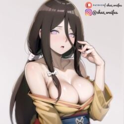 1girls ai_generated bare_breasts bare_shoulders big_breasts boruto:_naruto_next_generations breasts brown_hair chazwaifus2 female female_focus female_only huge_breasts hyuuga_hanabi instagram_username kimono light-skinned_female light_skin long_hair nai_diffusion naruto naruto_(series) paipan pale-skinned_female pale_skin patreon_username purple_eyes shiny shiny_hair shiny_skin stable_diffusion upper_body url very_long_hair voluptuous watermark web_address yukata