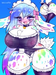 <3_eyes ahe_gao anal anal_fingering anthro bell bell_collar big_breasts blue_hair blush bow_ribbon bra breast_play breasts clothing collar female finger_fuck fingering fishkittn frilly frilly_clothing fur hair headgear headwear heart hi_res lace lagomorph legwear leporid long_ears looking_pleasured maid_uniform makeup mammal markings mascara mascara_tears multicolored_markings nipples open_mouth paizuri panties pukemilked rabbit rainbow_markings sex skullwife small_waist solo spots spotted_markings stockings tail tail_tuft thick_thighs thigh_highs titfuck titjob translucent translucent_clothing tuft underwear uniform vaginal_penetration white_body white_fur wide_hips