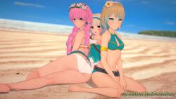 3d 3girls alternate_costume ass barefoot beach big_ass bikini blonde_hair blue_bikini blue_bikini_top blue_one-piece_swimsuit blue_swimsuit breasts female female_only fire_emblem fire_emblem_heroes fjorm_(fire_emblem) fjorm_(summer)_(fire_emblem) gunnthra_(fire_emblem) gunnthra_(summer)_(fire_emblem) jollyoldsoldier koikatsu long_hair multiple_girls navel nintendo official_alternate_costume one-piece_swimsuit pink_hair short_hair swimsuit white_bikini white_bikini_bottom white_swimsuit ylgr_(fire_emblem) ylgr_(summer)_(fire_emblem)